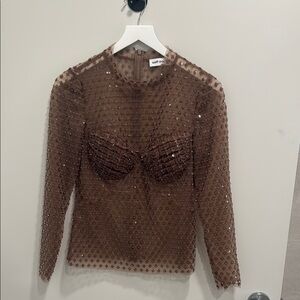 Self-Portrait Brown Sequin Bustier Blouse